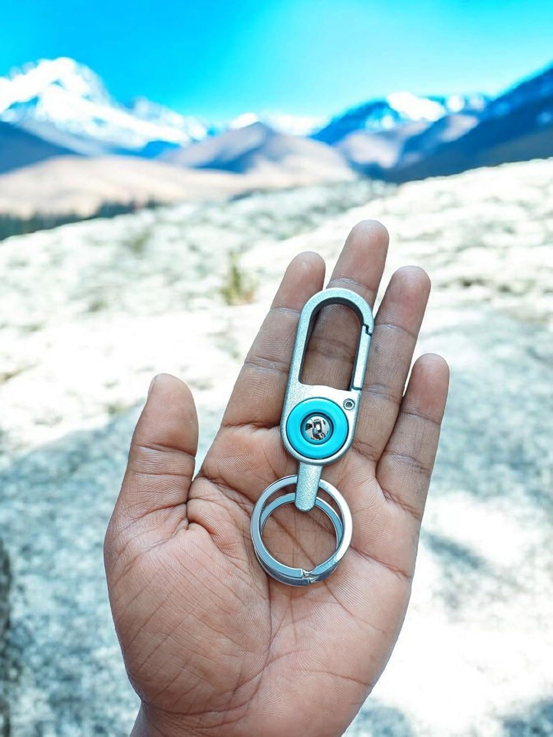 Stylish Metal Key Chain V03 with Turquoise Accent - Durable and Compact Key Holder