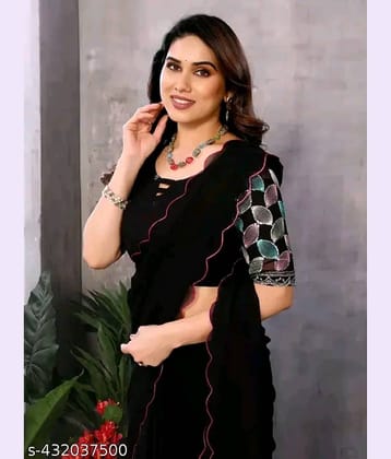 supalee Tex Georgette Solid Saree With Unstitched Blouse Piece ( Multicolor1 )