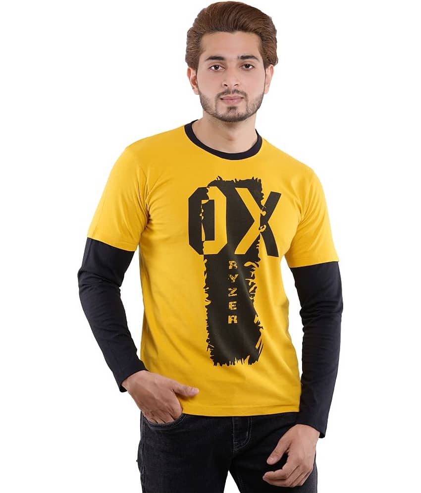 OXRYZER Pack of 1 Cotton Regular Fit Men's T-Shirt ( Mustard )