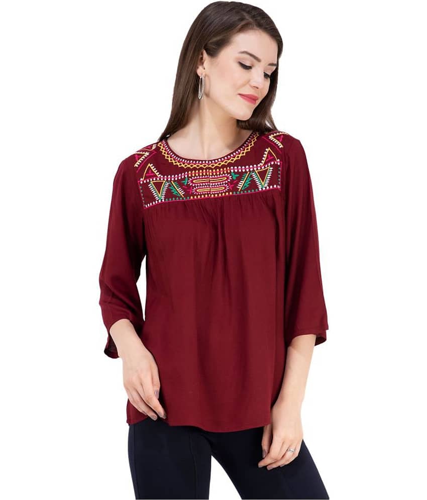 SAAKAA Women's Rayon A-Line Top ( Maroon )