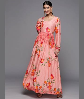 Varanga Georgette Printed Anarkali Women's Kurti - Pink ( Pack of 1 )