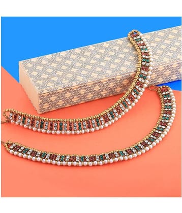 SILVER SHINE Gold plated Traditional Multi Color Anklet for Women And Girl