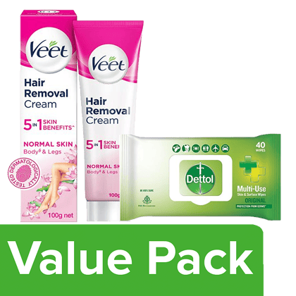 bb Combo Combo - Veet Hair Removal Cream, Normal + Dettol Disinfectant Wipes, Combo 2 Items