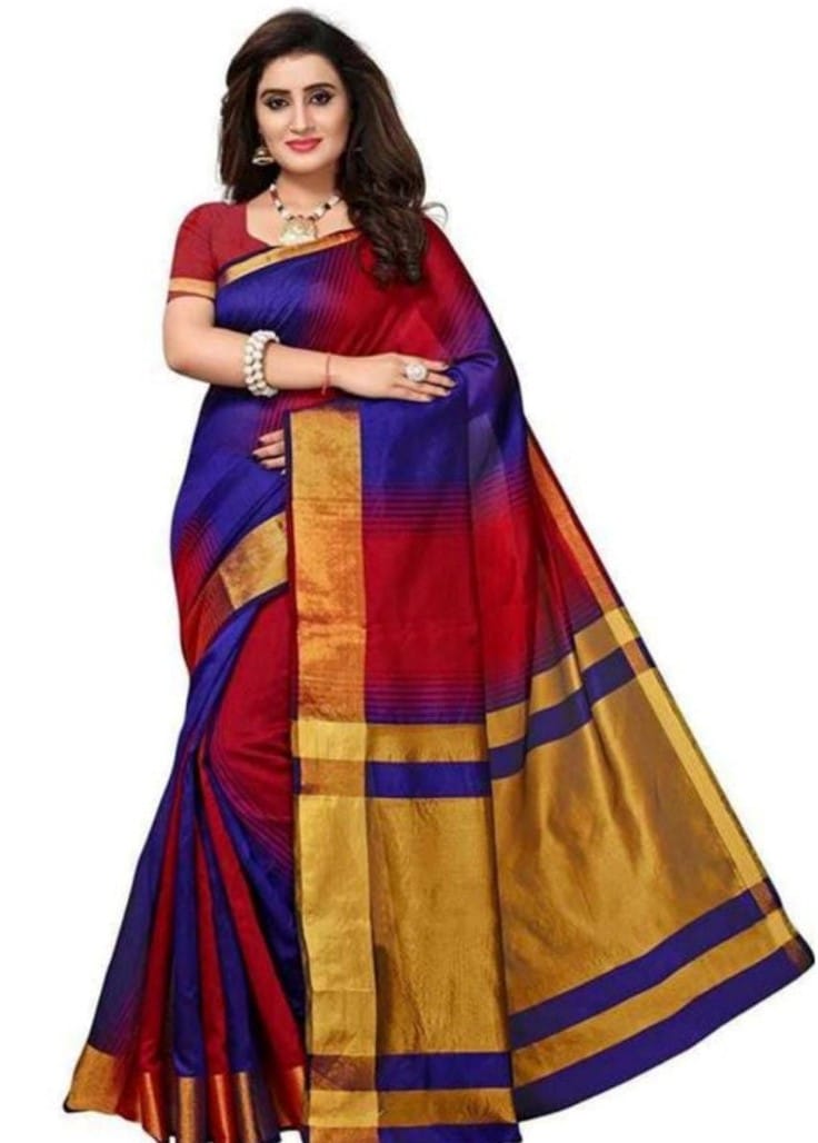 Generic Women's Cotton Silk Saree with Blouse (Multi Color, 5 - 6 Mtrs)