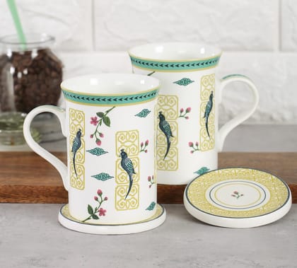 India Circus Psittacines Flourish Coffee Mugs And Coasters Set Of 2