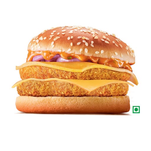 Crispy Veg Double Patty Burger With Double Cheese Slice.