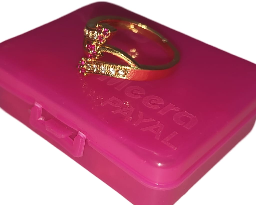 Gold Plated Ruby and Cubic Zirconia Floral Adjustable Cocktail Ring for Women