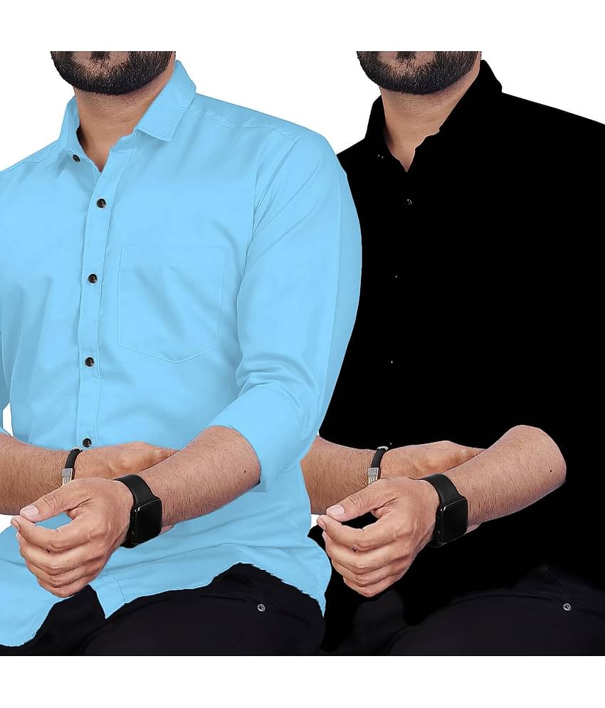 Vida Loca Cotton Blend Slim Fit Solids Full Sleeves Men's Casual Shirt - Sky Blue ( Pack of 2 )