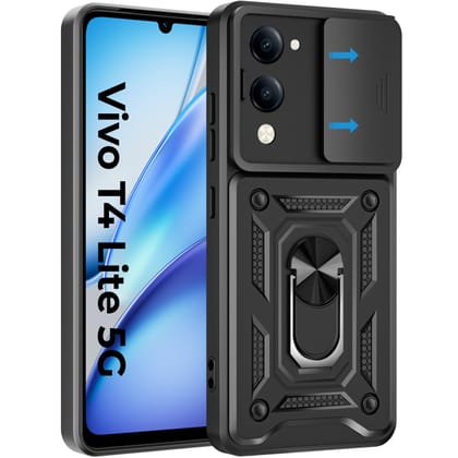 A rtistque Armor Bumper Back Case Cover for Vivo T4 Lite/IQOO Z10 Lite | Stylish Ring Holder & Inbuilt Stand | Sliding Camera Cover | IQOO Z10 Lite 5g Back Cover - Black A rtistque Armor Bumper Back Case Cover for Vivo T4 Lite/IQOO Z10 Lite | Stylish Rin