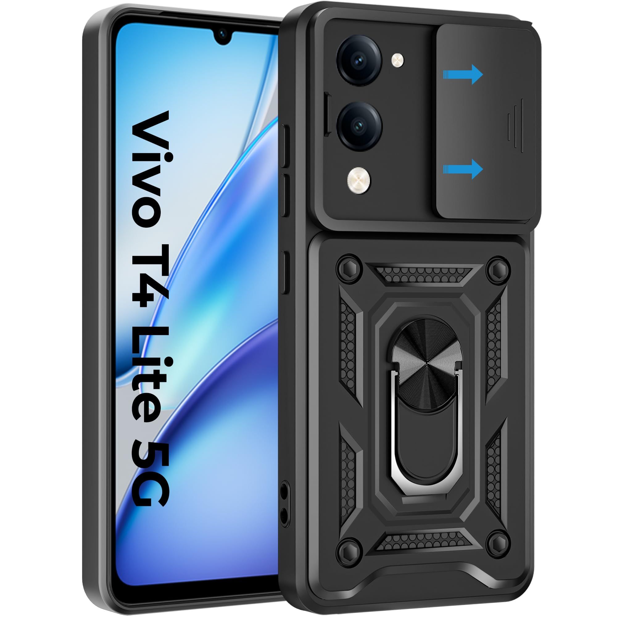 A rtistque Armor Bumper Back Case Cover for Vivo T4 Lite/IQOO Z10 Lite | Stylish Ring Holder & Inbuilt Stand | Sliding Camera Cover | IQOO Z10 Lite 5g Back Cover - Black A rtistque Armor Bumper Back Case Cover for Vivo T4 Lite/IQOO Z10 Lite | Stylish Rin