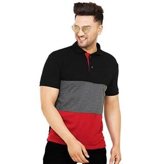 Leotude Men Black Color Block Cotton Blend T-Shirt