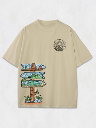 Adventure Awaits Oversized T-Shirt-Taupe / S