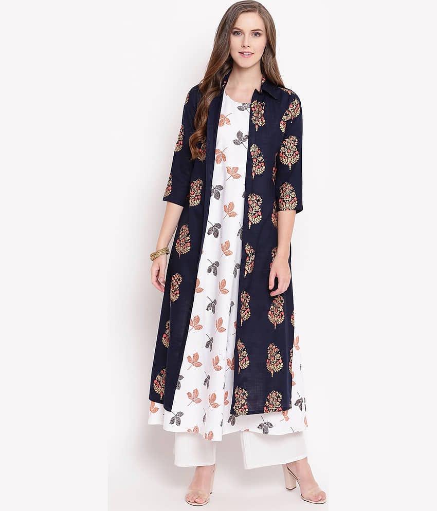 Stylum - Navy Rayon Women's Jacket Style Kurti ( Pack of 1 )