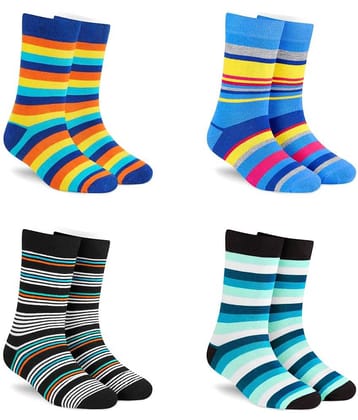 Dynamocks Cotton Men's Striped Multicolor Full Length Socks ( Pack of 4 )