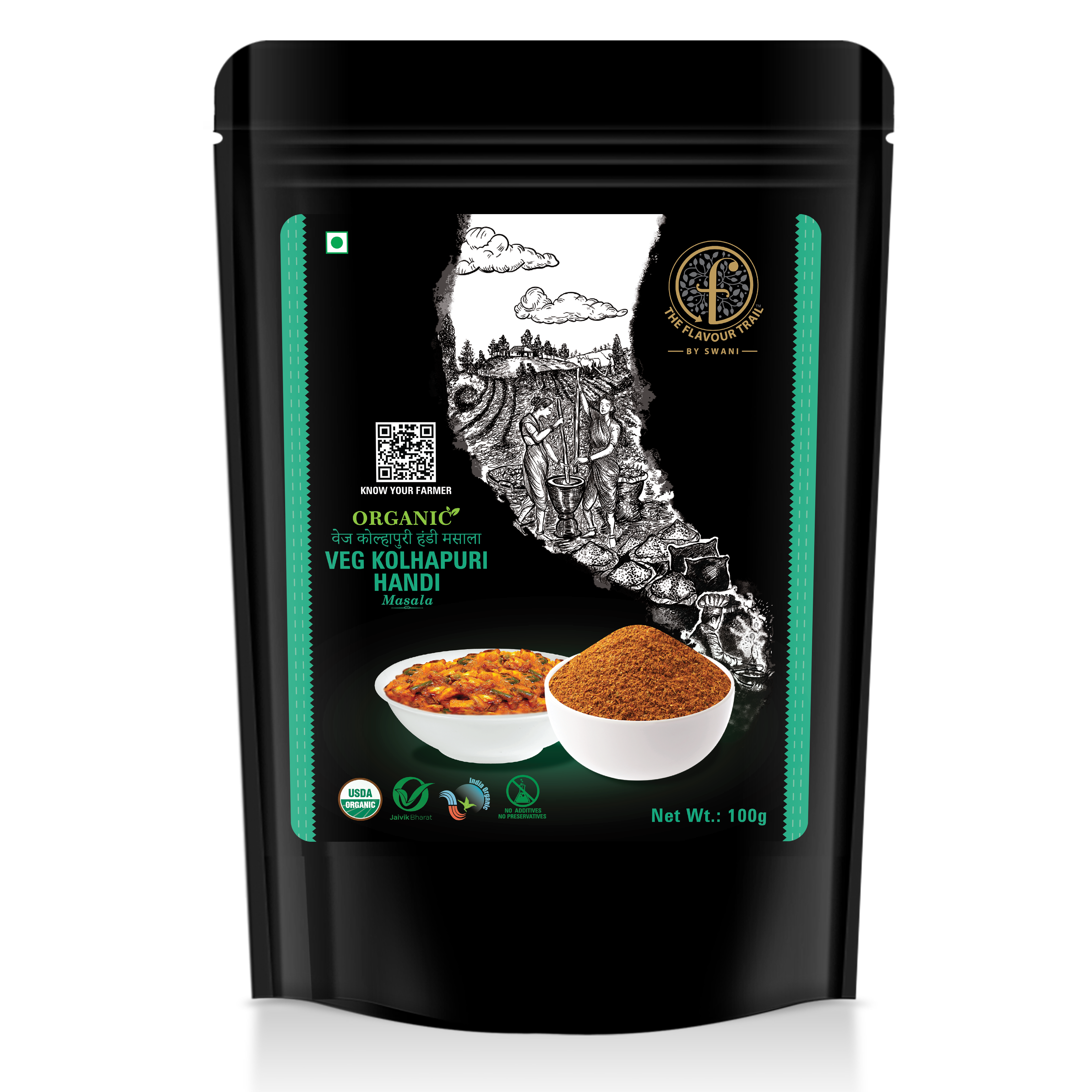 The Flavour Trail - Organic Veg Kolhapuri Handi Masala | Organically Farmed | Hygienically Processed | Pesticide-Free | Steam Sterilized