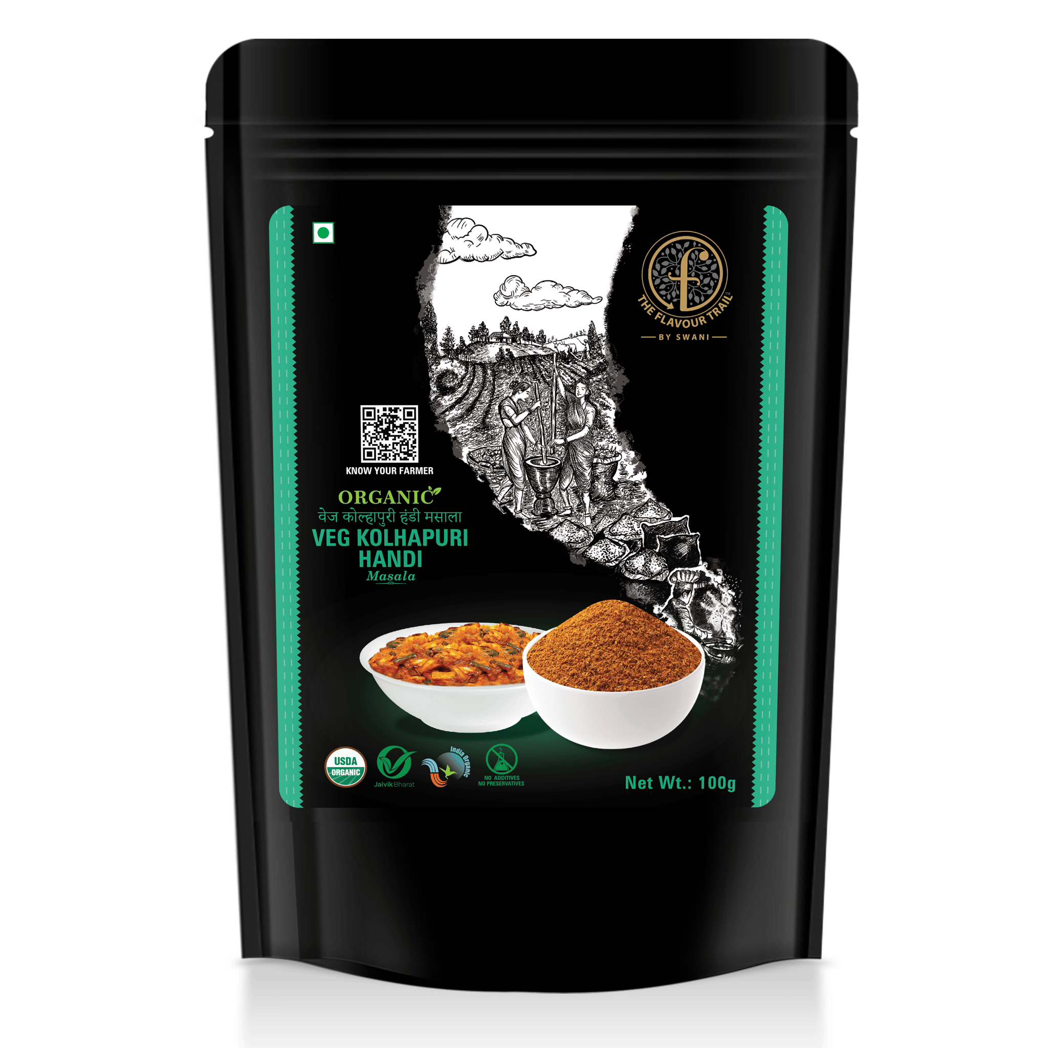 The Flavour Trail - Organic Veg Kolhapuri Handi Masala | Organically Farmed | Hygienically Processed | Pesticide-Free | Steam Sterilized