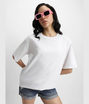 JUNEBERRY Women Cotton Solid Oversized Fit Round Neck T-Shirt ( Cream )