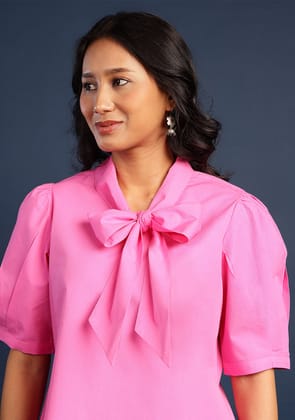 Pink Bow Poplin Top-XS