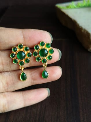 Daily Wear Gold Plated Brass Stone Stud Earrings for Elegance | Sarichka-Green