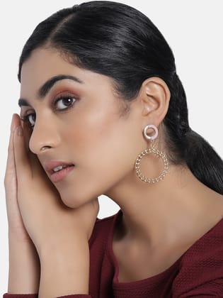 justpeachy Pink Gold-Plated Circular Drop Earrings