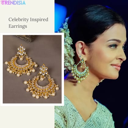 Gold-Plated Classic Jadau Kundan Chandbali Drop Earrings with Pearl