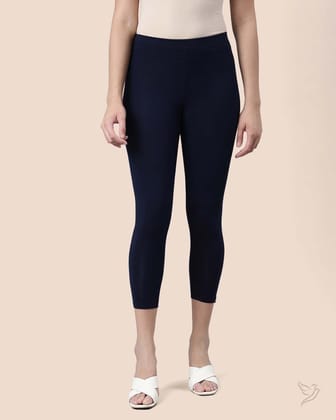 Viscose 7/8 High Ankle/Cropped Leggings - Navy Ribbon-S / Navy Ribbon