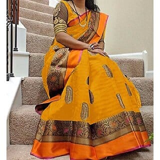 Svb Saree Yellow Colour Bhagalpuri silk saree
