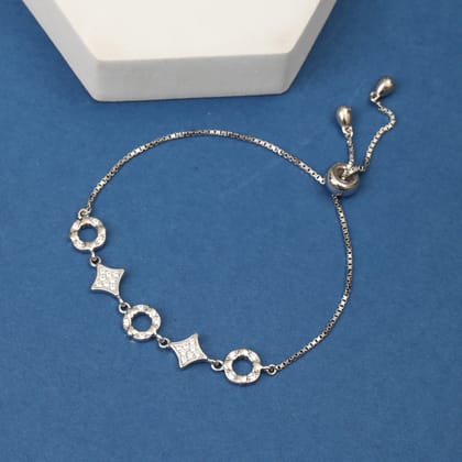 925 Sterling Silver Adjustable Bracelet with Cubic Zirconia Geometric Charms | Elegant Slider Bracelet for Women