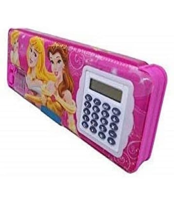 Double-Sided Plastic Pencil Box/Case with a Geometry Calculator/Calci and Dual Sharpener for Kids/Best Stationary Gift Items for kids (Pack of 1)