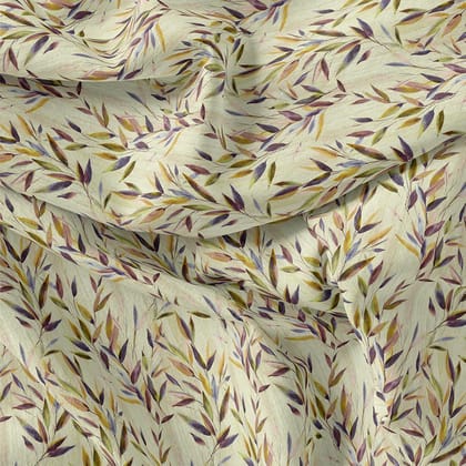 Painted Leaves Allover Digital Printed Fabric  - Pure Cotton-Pure / Pure Cotton / 108 CM | 42 Inch