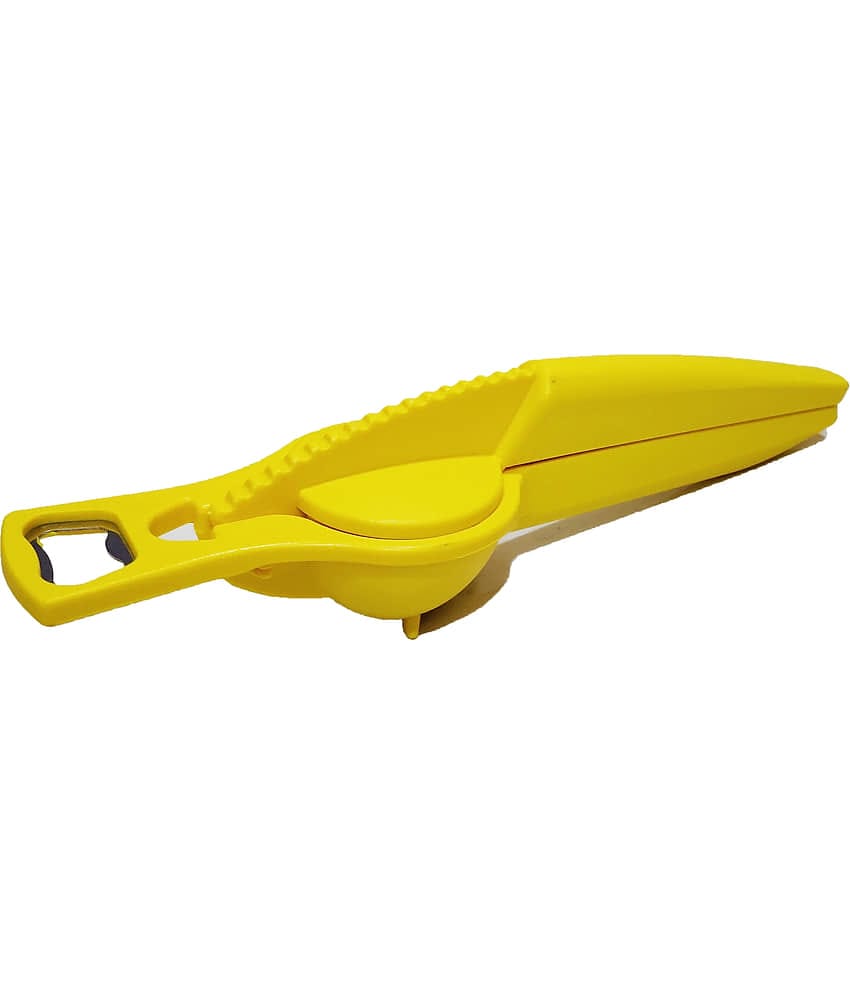 OFFYX Plastic Hand Juicer Plastic Hand Lemon Squeezer with Bottle Opener,2 in 1 Lemon Squeezer(Opener + Squeezer)(Yellow)