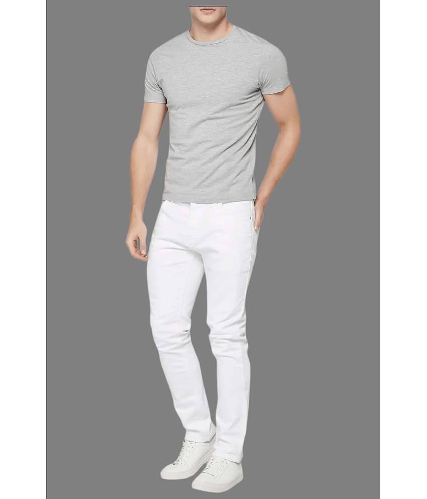 HALOGEN - White Cotton Blend Slim Fit Men's Jeans ( Pack of 1 )