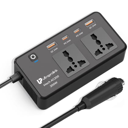Mach AC 200 6-in-1 Car DC 12V to AC 200W Inverter with 4 port QC-PD USB UM1223 Mach AC 200 6-in-1 Car DC 12V to AC 200W Inverter with 4 port QC-PD USB UM1223 - Default Title
