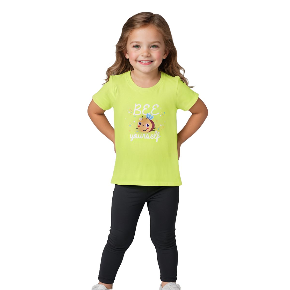 Girls T shirt Cotton Acid Lime Green Honeybee