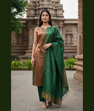 kedar fab Women Brocade Self Design Straight Kurti With Pants ( Green )