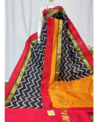 IKAT SILK BLACK WITH RED COLOR SAREE