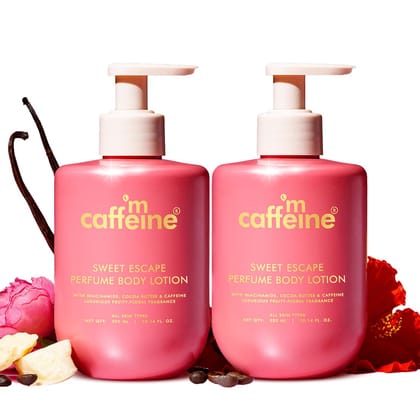 mCaffeine Sweet Escape Perfume Body Lotion | Niacinamide, Cocoa Butter & Shea Butter For Deep Moisturization | Lightweight, Non-Sticky | Fruity-Floral Fragrance | Body Lotion For Dry Skin - Pack of 2 mCaffeine Sweet Escape Perfume Body Lotion | Niacinami