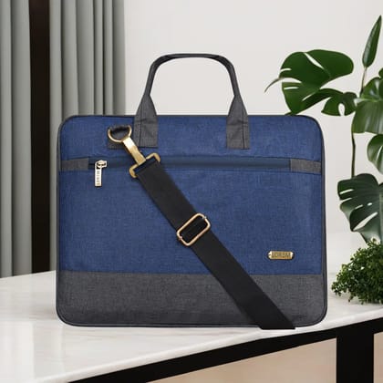 LOREM Blue & Grey Color Faux Leather 10L Laptop Messenger Bag For Men & Women BG34