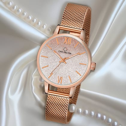 Carlington Elite Ladies Self Adjustable Mesh Strap Water Resistant Analog Watch - For Women CT2018-Rosegold