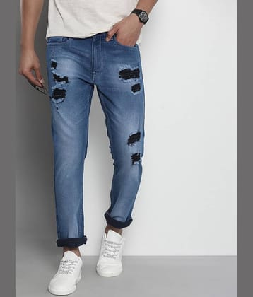 The Indian Garage Co Men Slim Straight Fit Highly Distressed Light Fade Jeans