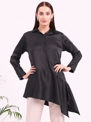 Women'S European Satin A Symetrical Shirt Top-M