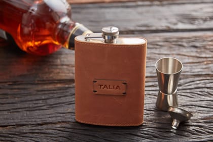 Leather-Covered Kidney Flask Gift Set