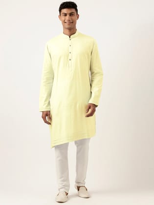 Lemon yellow Asymmetrical  Cotton Kurta Set-XS/36 / Only Kurta - No Lowers