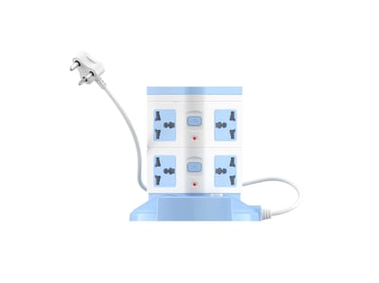 Portronics Power Plate 9 with 3 USB Ports + 8 Power Sockets Power Converter, 2500W Power Output, 2.1A USB Charging Port, 3M Cord Length (Blue)