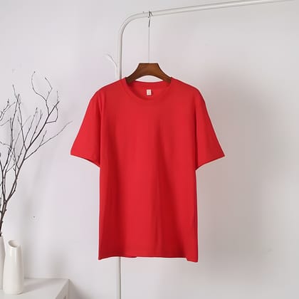 Red Oversized Premium Cotton Solid T shirt-S