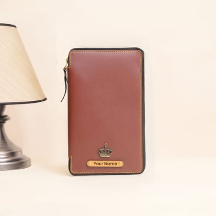 Personalized Brown Leather Zippered Travel Passport Folder