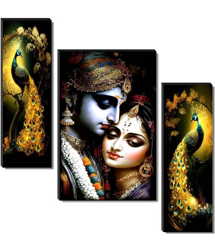 SNDArt Set Of 3 Radha Krishna Wall Paintings For Living Room Gift Items 12 x 18 inch