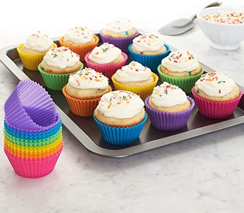 24 PCS Silicone Baking Cups Reusable Cupcake Liners Nonstick Cake Molds Cupcake Holder Muffin Cups 6 Rainbow Colors Cupcake Pan Muffin Cup,