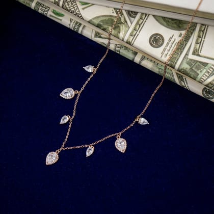 Rosegold Zirconia Paisely Charms Necklace