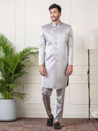 Steel Grey Classic Indowestern-Made To Measure / Indo Pant Set